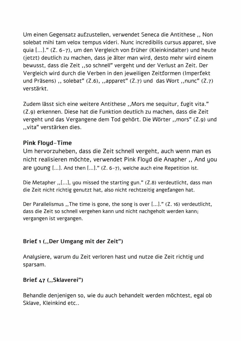 1. Zusammenfassung Brief 49 + Vergleich mit Pink Floyd
(Rückseite) - Stichpunkte
2. Stilmittelinterpretation zwei Mal
3. Zusammenfassung Sen