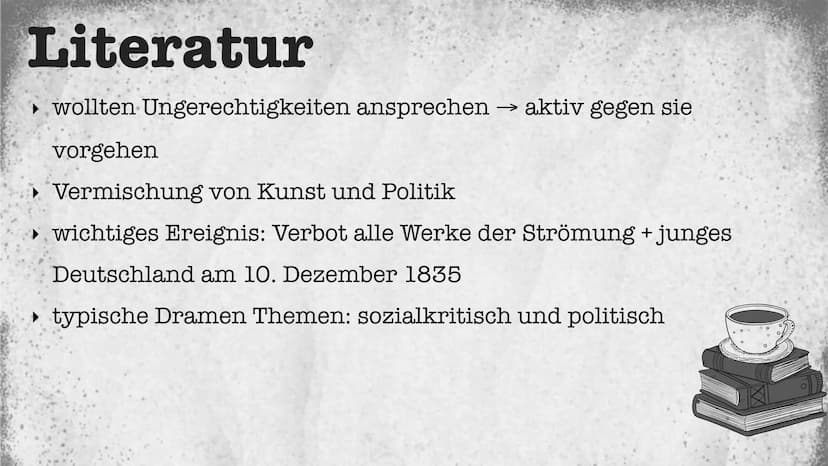 Vormärz Gliederung
1. Definition
2. Historischer Hintergrund
3. Vergleich zwischen Biedermeier und Vormärz
4. Welt- und Menschenbild
5. Merk