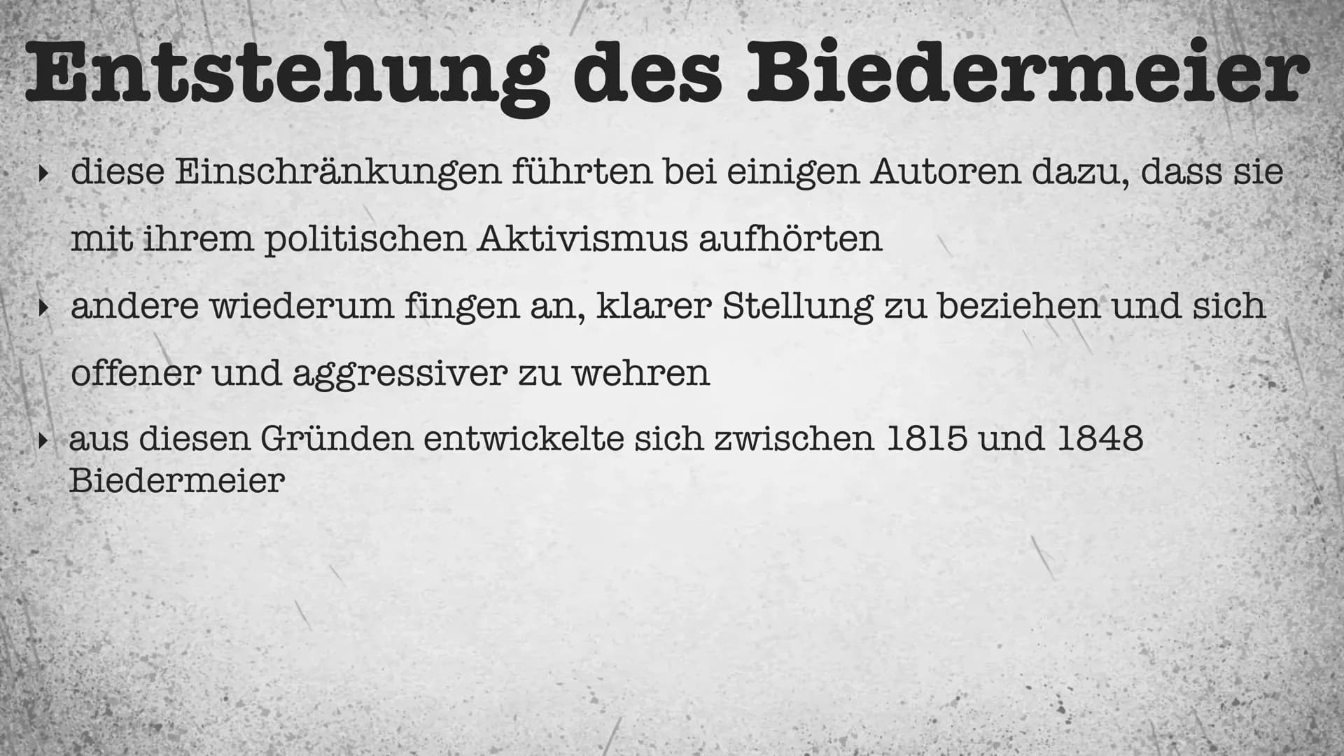 Vormärz Gliederung
1. Definition
2. Historischer Hintergrund
3. Vergleich zwischen Biedermeier und Vormärz
4. Welt- und Menschenbild
5. Merk
