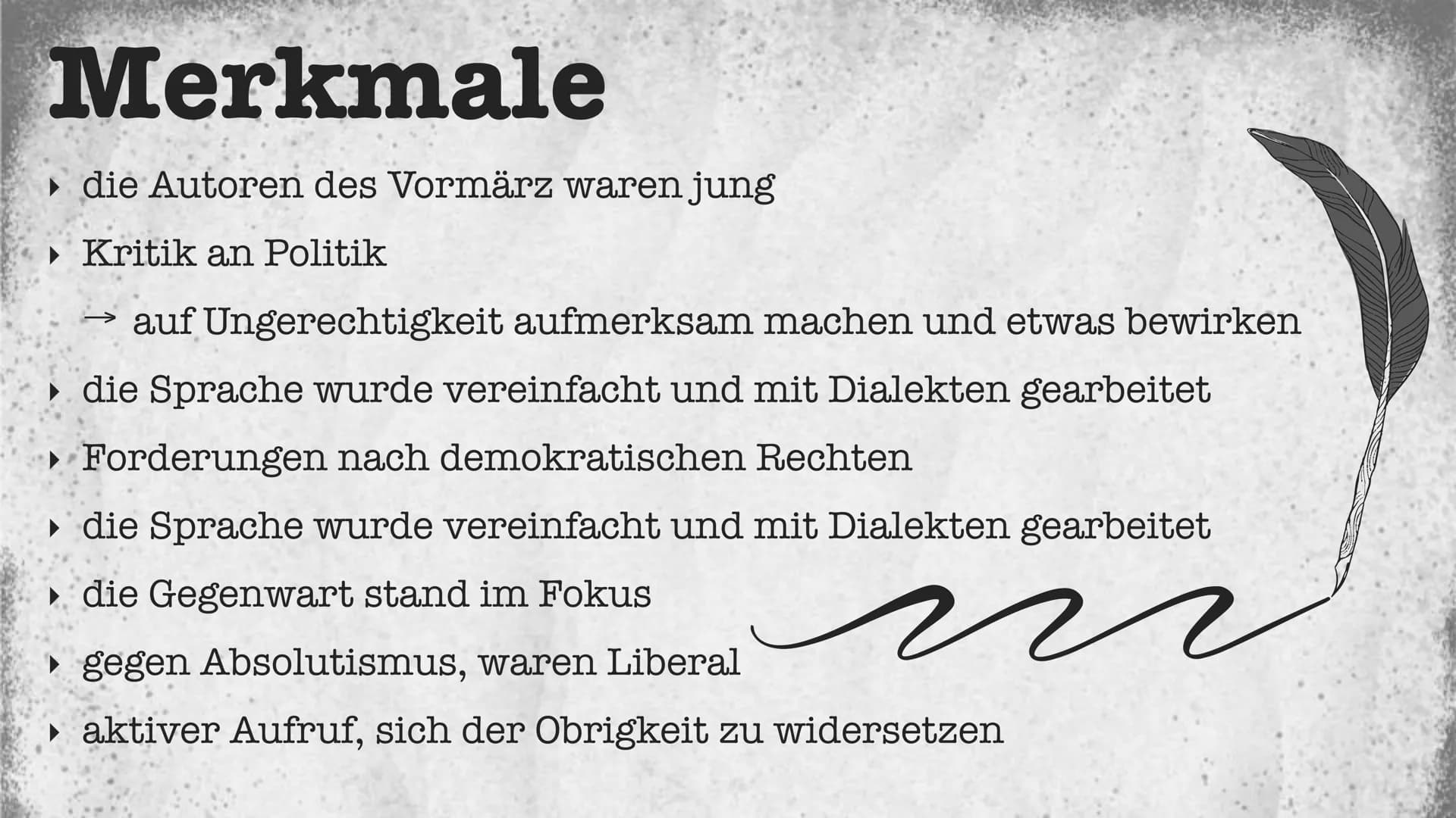 Vormärz Gliederung
1. Definition
2. Historischer Hintergrund
3. Vergleich zwischen Biedermeier und Vormärz
4. Welt- und Menschenbild
5. Merk