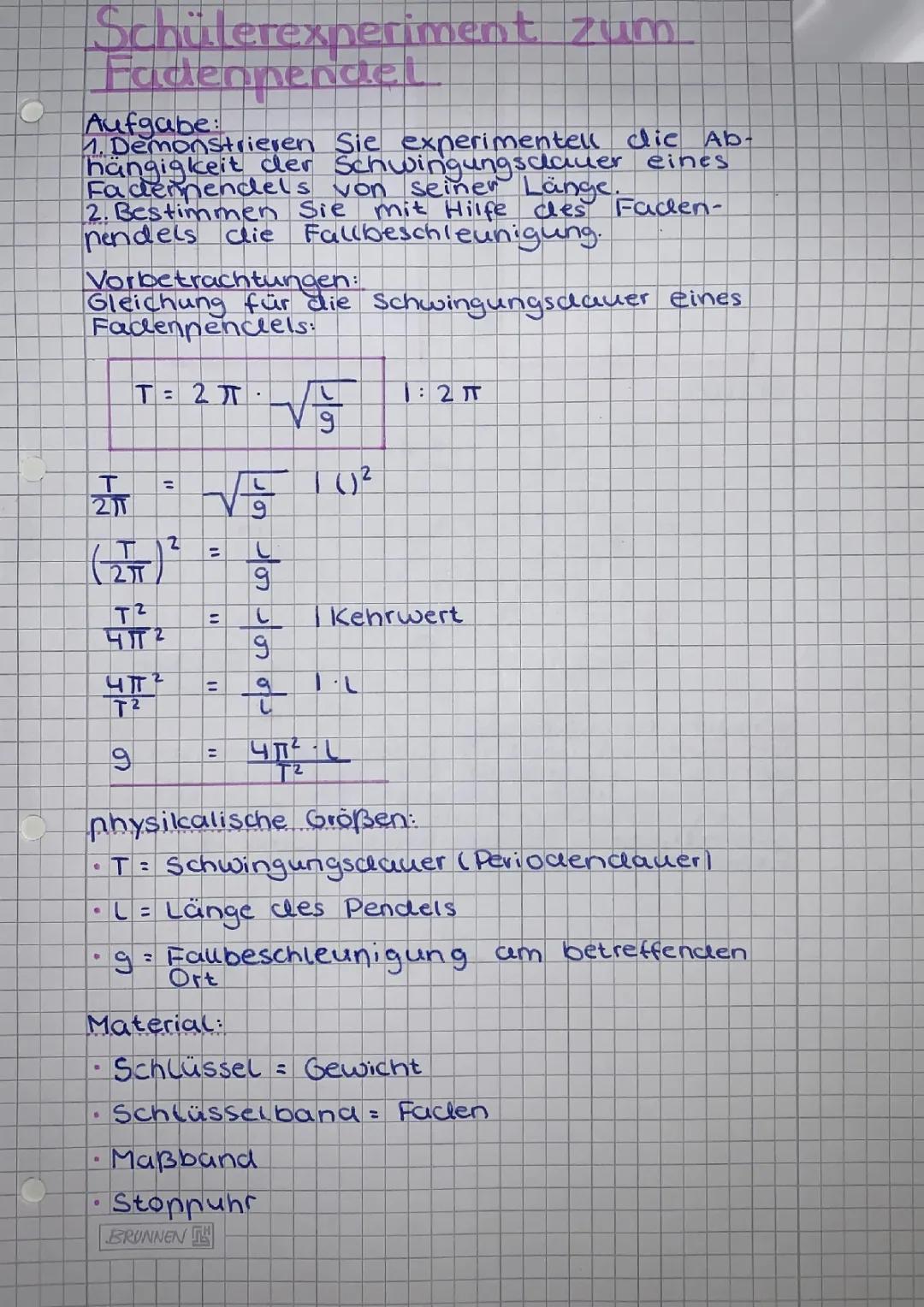 Fadenpendel Experiment: Aufbau, Auswertung und Schwingungsdauer