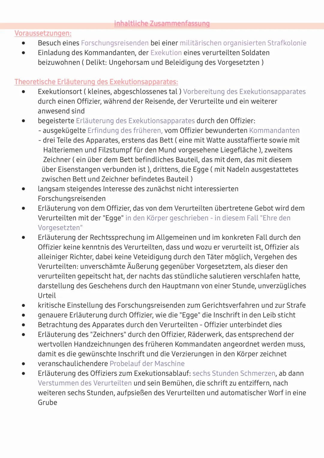Voraussetzungen:
Besuch eines Forschungsreisenden bei einer militärischen organisierten Strafkolonie
Einladung des Kommandanten, der Exekuti