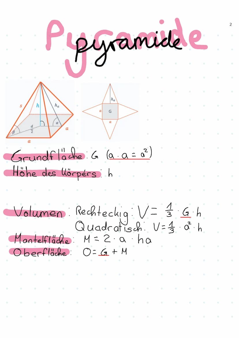 Formelübersicht
руе
Pyramide de
K Regel
Zylinder
+
Aufgaben
(letzte Seite)
1 a
P
ha
a
pyramidale
a
a
ha
G
a
Grundfläche: G (a.a=a²)
Höhe des