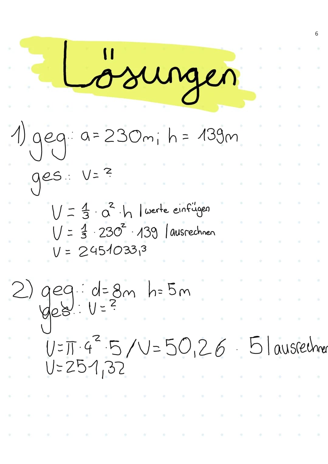 Formelübersicht
руе
Pyramide de
K Regel
Zylinder
+
Aufgaben
(letzte Seite)
1 a
P
ha
a
pyramidale
a
a
ha
G
a
Grundfläche: G (a.a=a²)
Höhe des