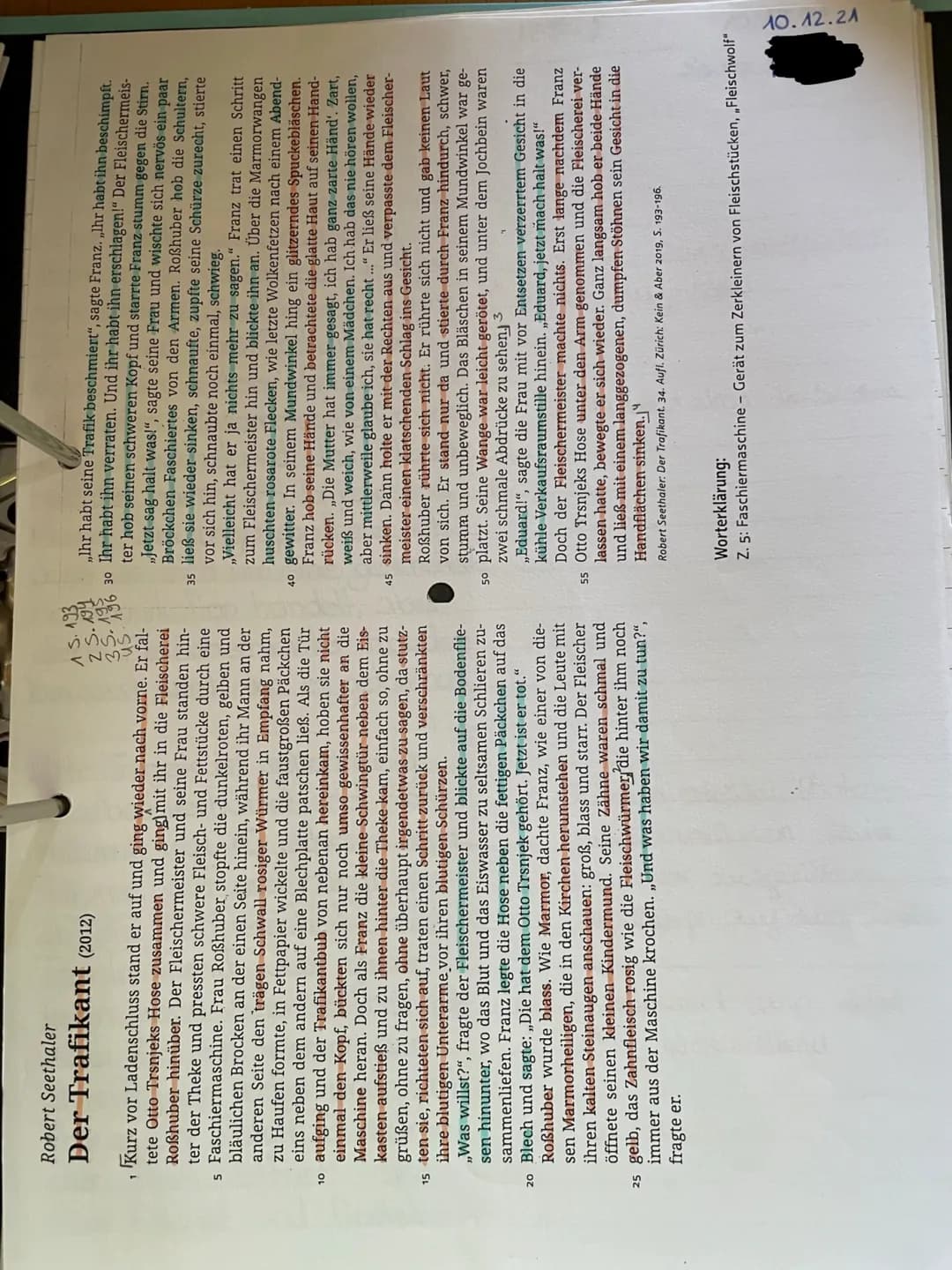 Deutsch GK Q2/
Thema: Der Trafikant
2. Klausur
Aufgaben:
1. Analysieren Sie den Textauszug aus R. Seethalers Roman „Der Trafikant"
im Hinbli