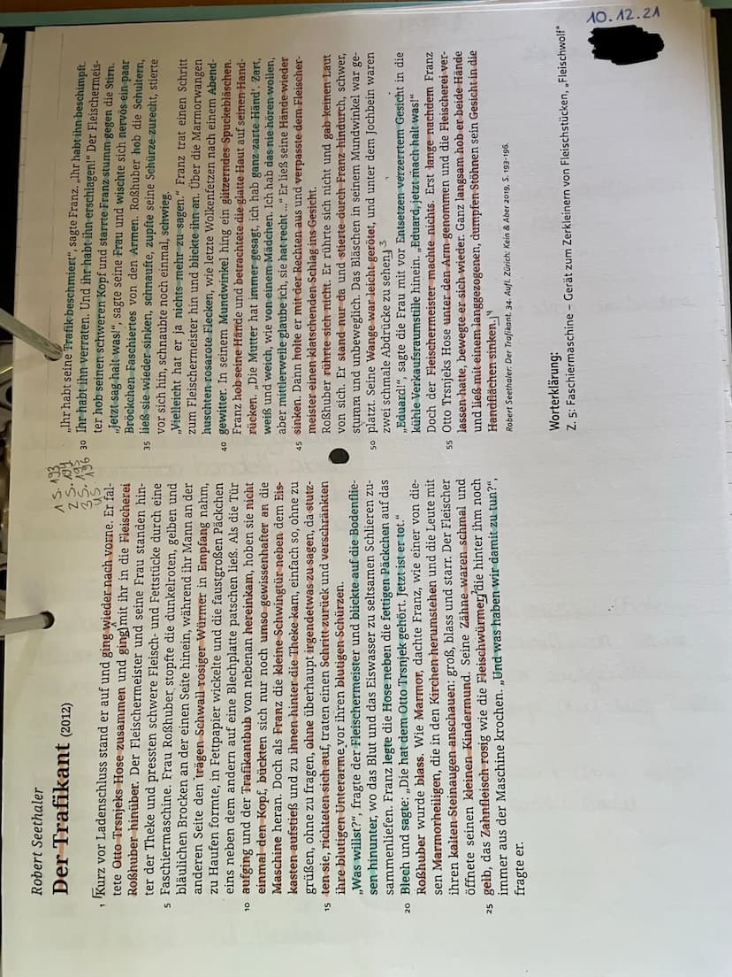 Deutsch GK Q2/
Thema: Der Trafikant
2. Klausur
Aufgaben:
1. Analysieren Sie den Textauszug aus R. Seethalers Roman „Der Trafikant"
im Hinbli
