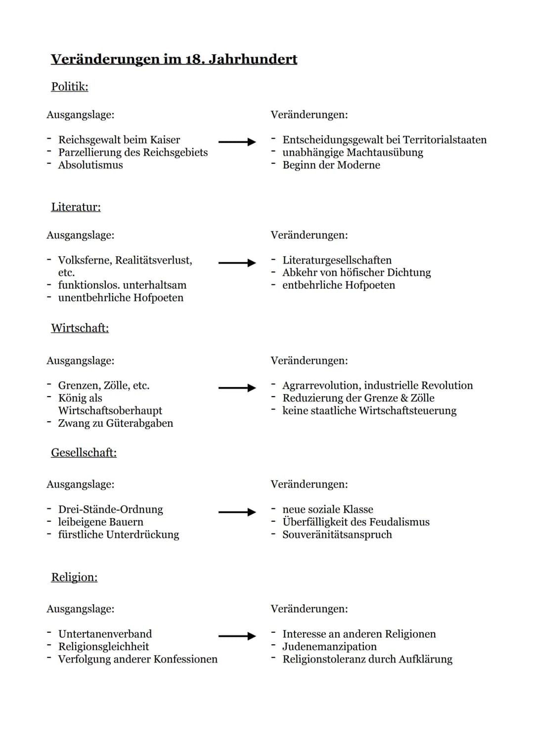 Veränderungen im 18. Jahrhundert
Politik:
Ausgangslage:
Reichsgewalt beim Kaiser
Parzellierung des Reichsgebiets
Absolutismus
Literatur:
Aus