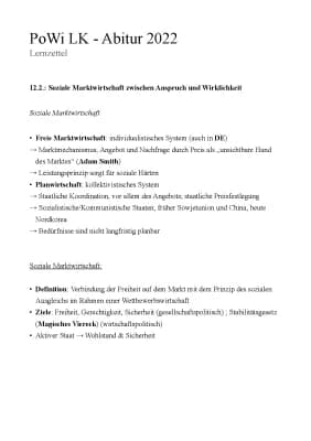 Know Abitur Lernzettel: Soziale Marktwirtschaft 12.2 - PoWi LK thumbnail