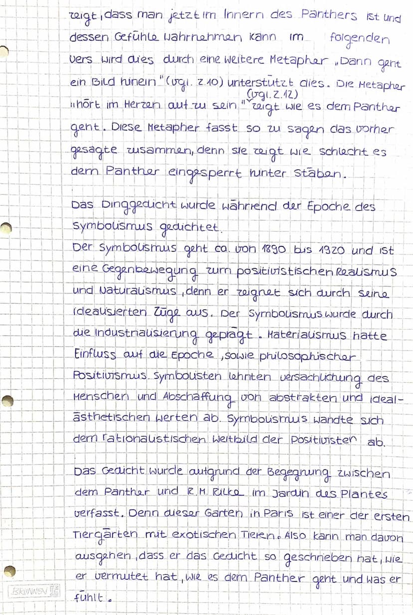BRUNNEN
Gedichtsinterpretation
Das Gedicht, Der Panther von Reiner Maria
Rilke wurde 1903 geschrieben und handelt von
einem Panther, der in 