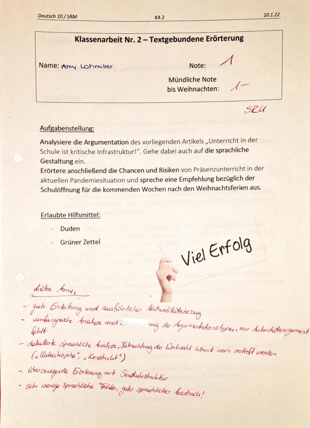 Einstieg nach den Ferien: Textgebundene Erörterung zu Chancen und Risiken des Präsenzunterrichts