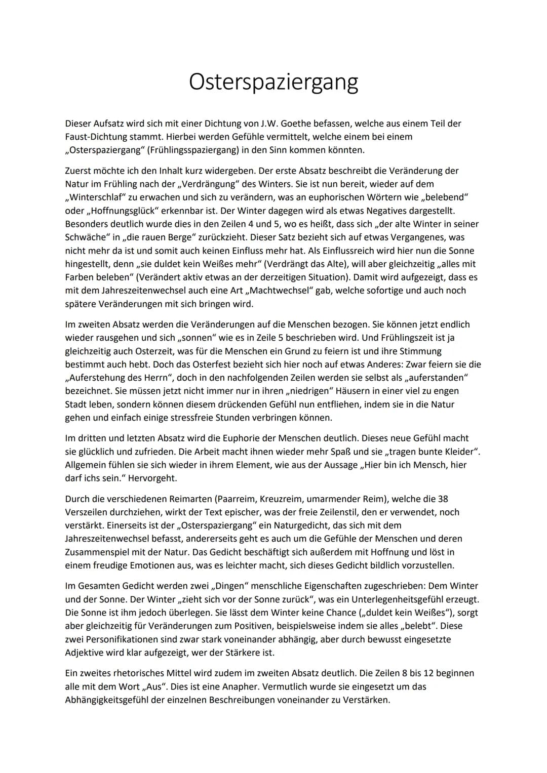 Osterspaziergang
Dieser Aufsatz wird sich mit einer Dichtung von J.W. Goethe befassen, welche aus einem Teil der
Faust-Dichtung stammt. Hier