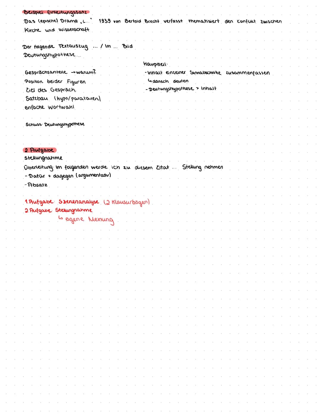 ANALYSE EINES DRAMENAUSZUGS
1.) Einleitung
- Autor, Titel, Textsorte, Gesprächsform, Entstehungszeit, Thema und Inhalt des gesamten Dramas
T