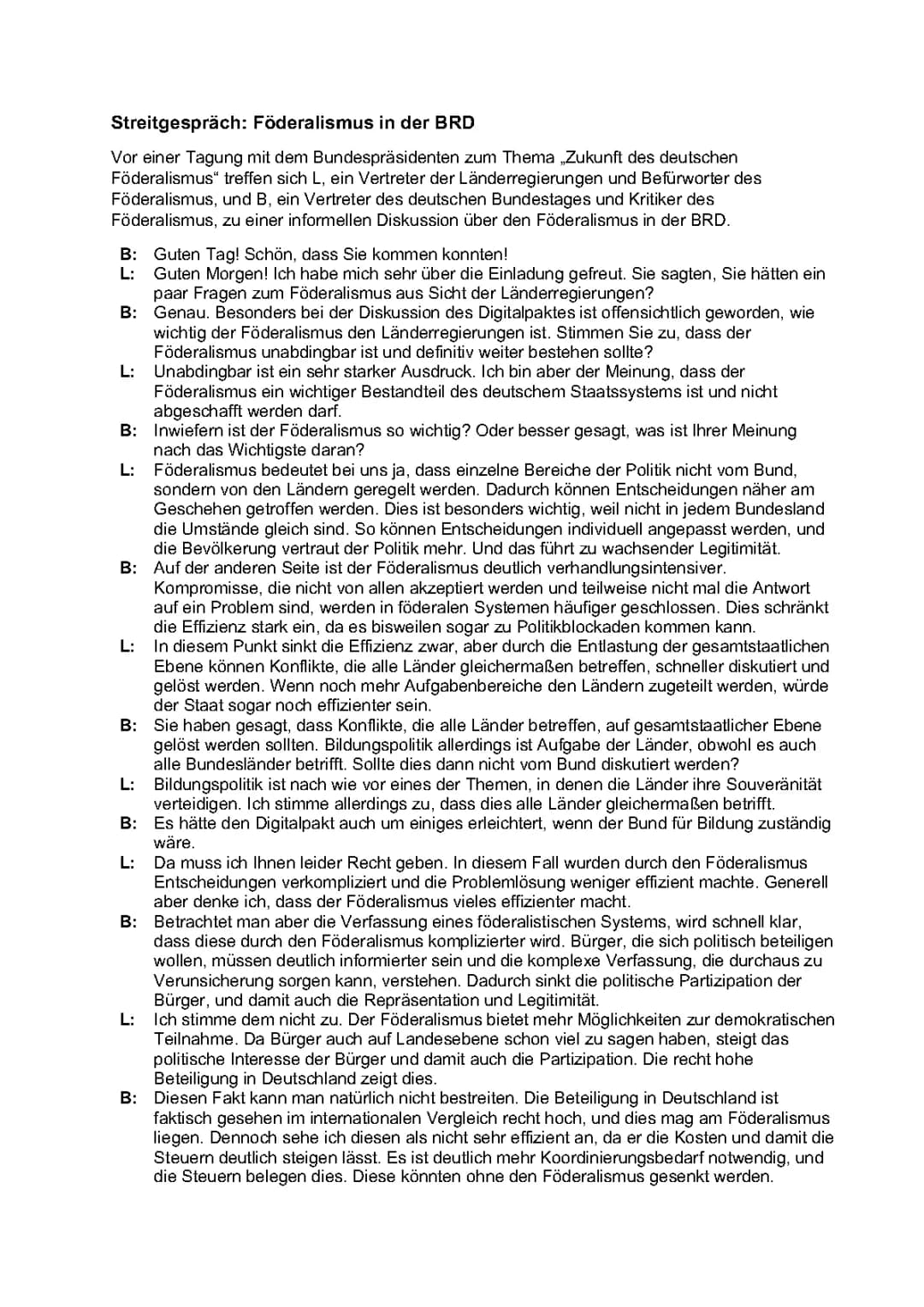 Streitgespräch- Föderalismus in der BRD