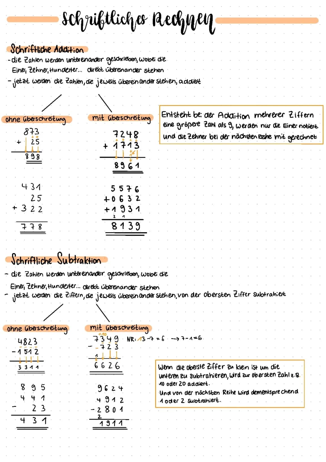 Schriftliches Rechnen
