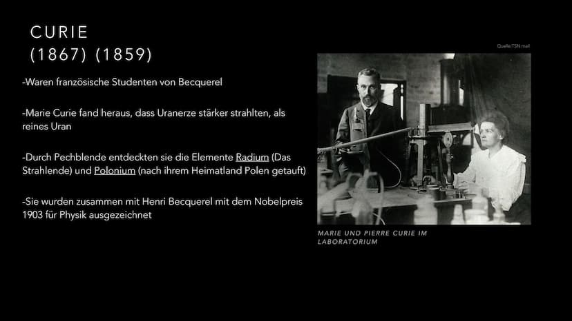 DIE ENTDECKUNG DER KERNKRAFT UND
RADIOAKTIVITÄT
MARIA LOBANOV GLIEDERUNG
●
Curie
Bohr
Meitner und Hahn
Fermi
Uraninit und Radium und Poloniu