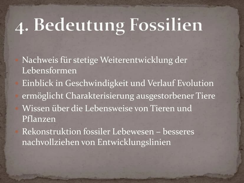 Fossilien Gliederung
1. Definition
2. Geschichte
3. Entstehung - Fossilisation
4. Bedeutung Fossilien
5. Fossilienformen
5.1 Knochenfunde
5.