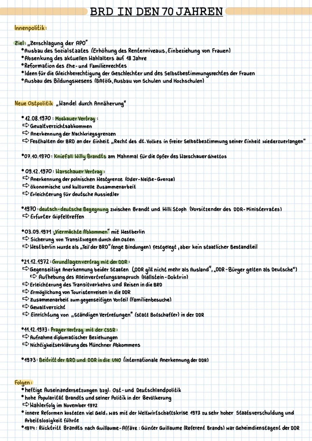 BRD IN DEN 70 JAHREN
Innenpolitik:
Ziel:,,Zerschlagung der APO"
*Ausbau des Sozialstaates (Erhöhung des Rentenniveaus, Einbeziehung von Frau