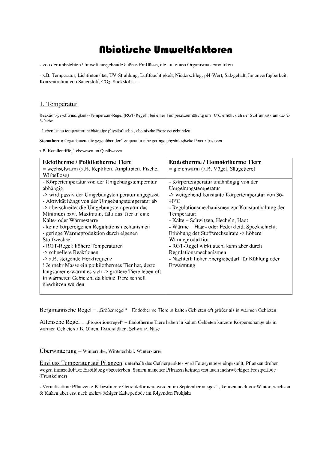 Ökologie - abiotische Umweltfaktoren