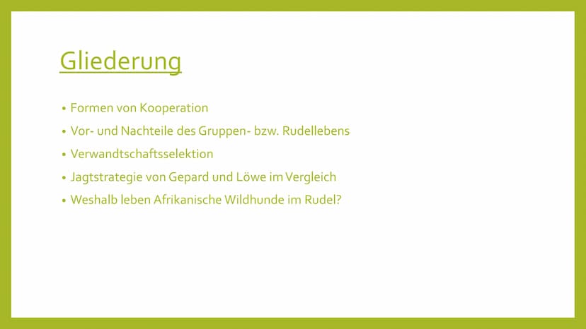 EVOLUTION DER
KOOPERATION
Leben in Gruppe Handout: Evolution der Kooperation
Formen der Kooperation (Gruppenformen)
Lockerer Zusammenschluss