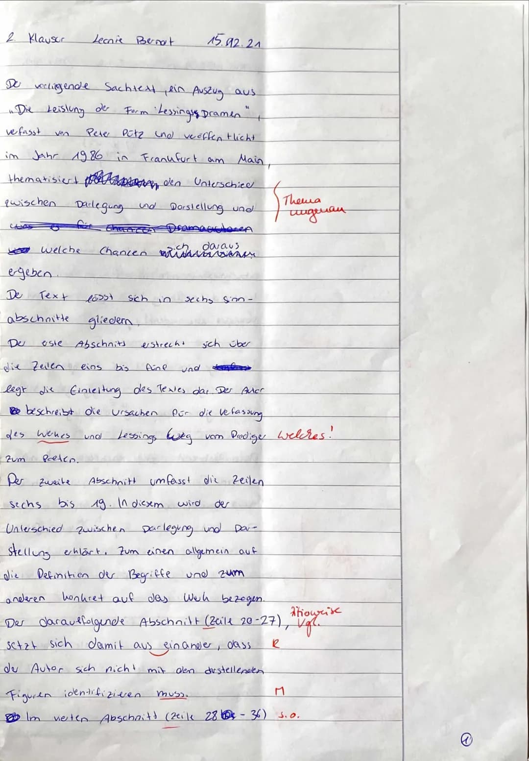 2. Klausur
De vorliegende Sachtext, ein Auszug aus
1. Die Leistung der
Form "Lessings Dramen "
vefasst
Peter Pütz und ve öffentlicht.
De
ven