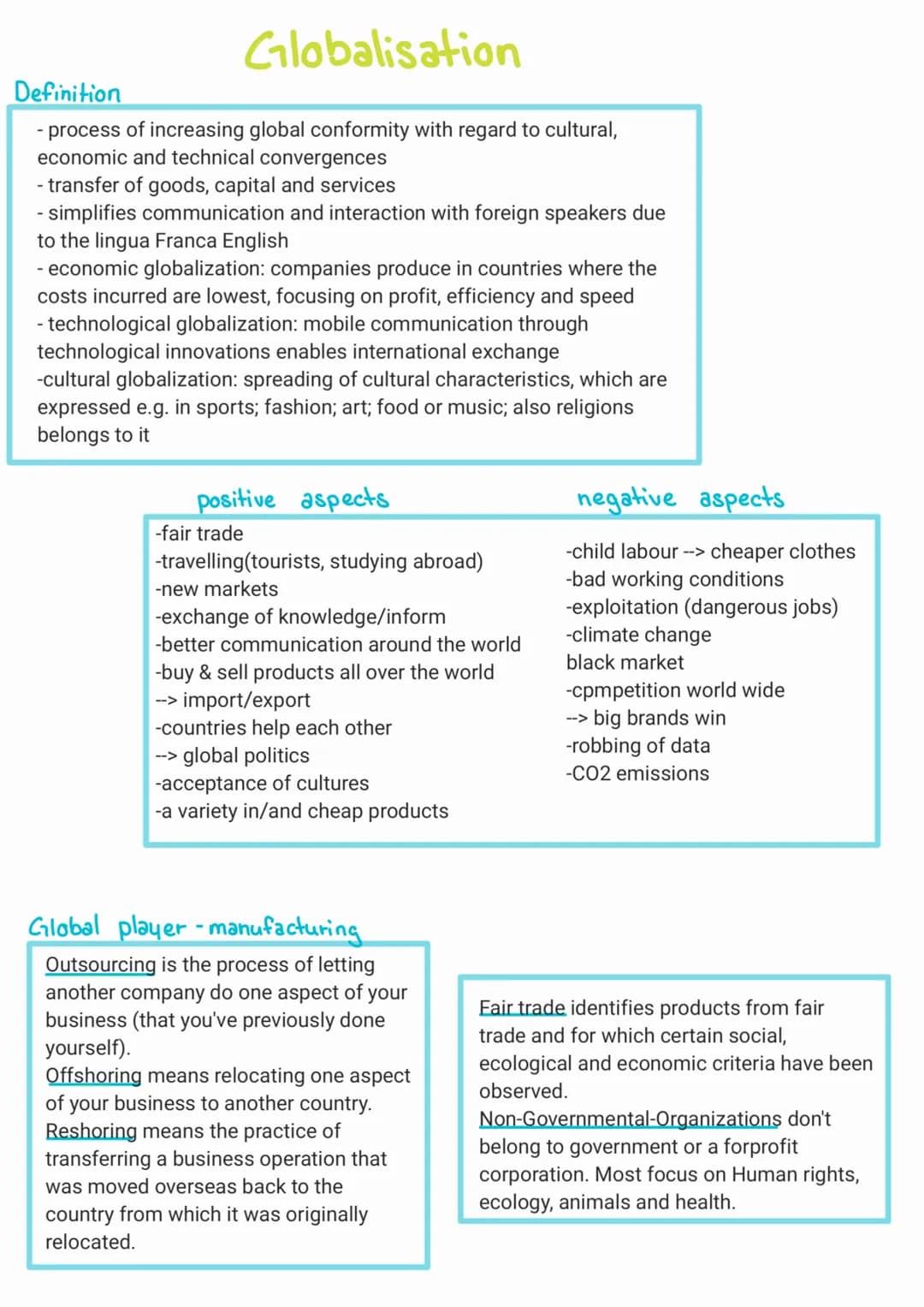 Globalisation
Definition
- process of increasing global conformity with regard to cultural,
economic and technical convergences
- transfer o
