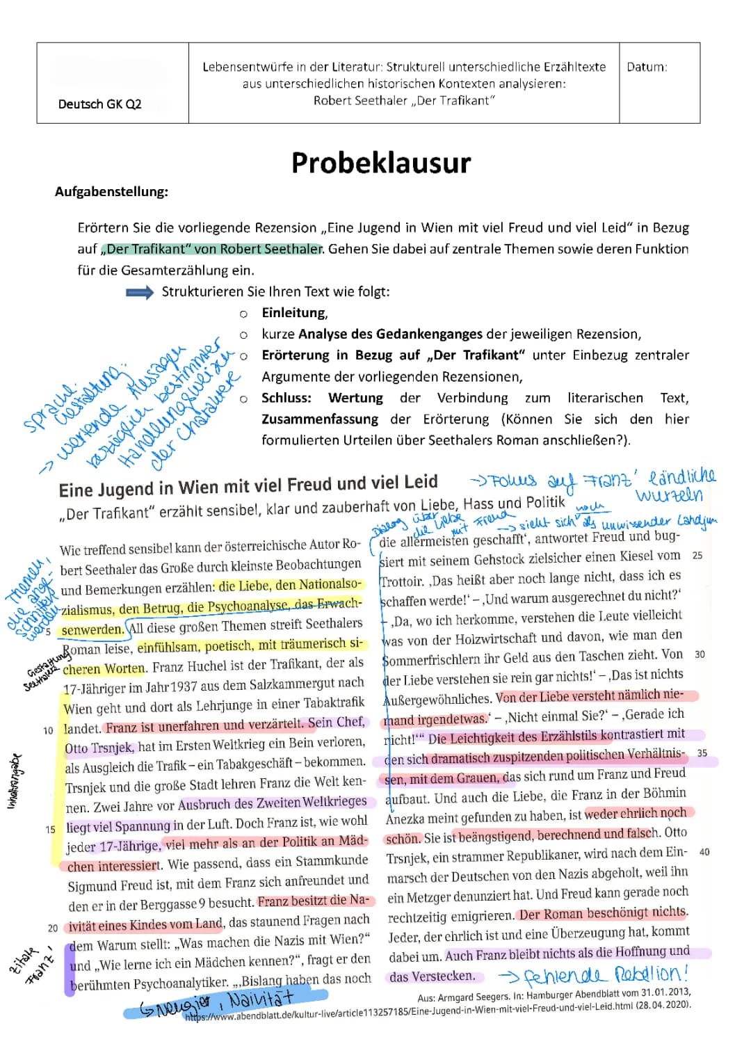 „Der Trafikant“ - Zusammenfassung, Analyse & Klausurhinweise PDF