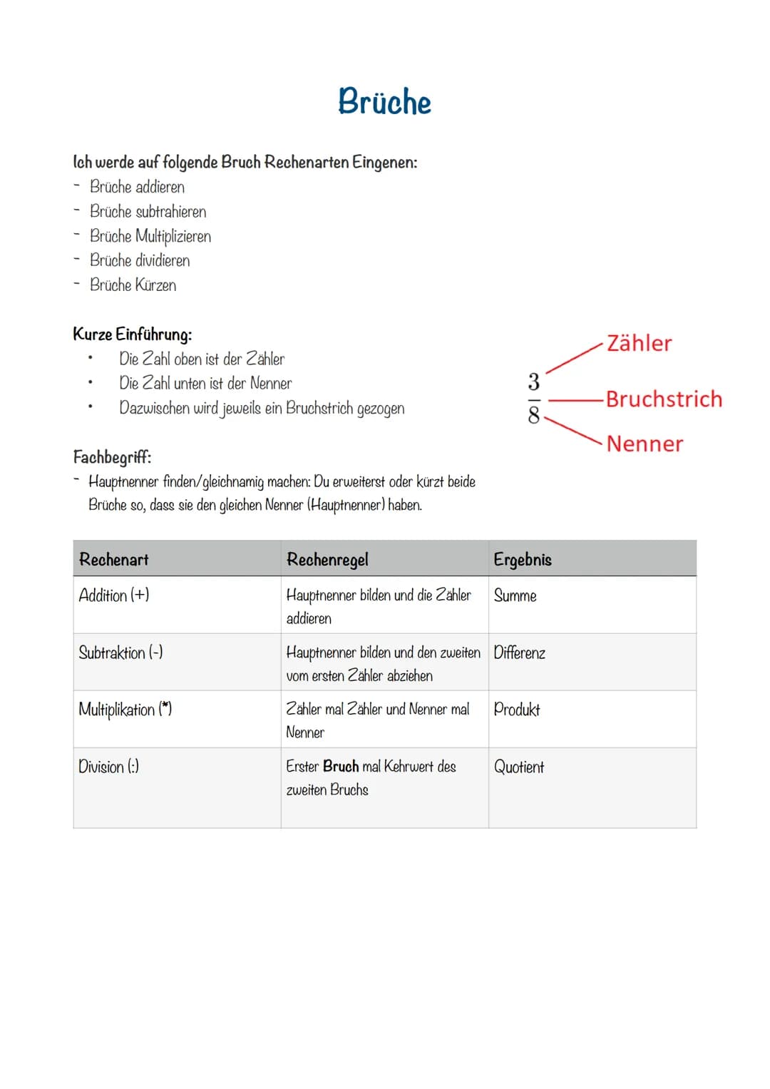 Multiplizieren:
Bei der Multiplikation von Brüchen ist dies interessant:
Zähler wird mit Zähler multipliziert.
Nenner wird mit Nenner multip