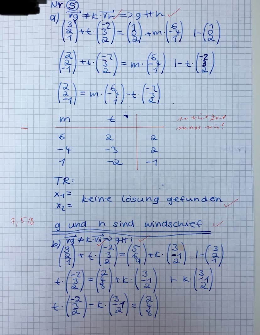 Nr. 1
a)
1. Funktion:
У-уг
X1-x2
m=
·b
6 = - ²3/3² · (-1) + b
6
5 = ³²/3² +b 1 = ²/1/²0
27=6=52²
g(x) = -x + 5 룸
6-3
=-=-=-4 = = = -3
3
-S
+