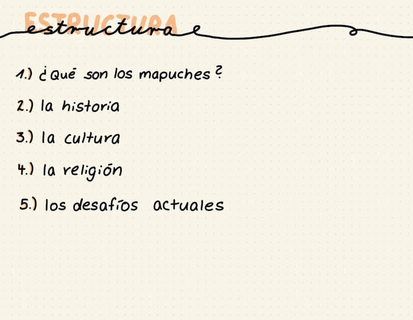 less mapuckes
tonio y Shawna less mapuckes
tonio y Shawna estructura e
1.) ¿ Qué son los mapuches ?
2.) la historia
3.) la cultura
4.) la re
