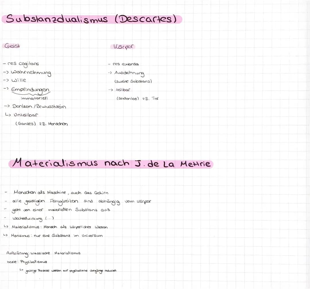 Substanzdualismus und Eigenschaftsdualismus: Descartes und die Zirbeldrüse, La Mettrie und der Mensch als Maschine