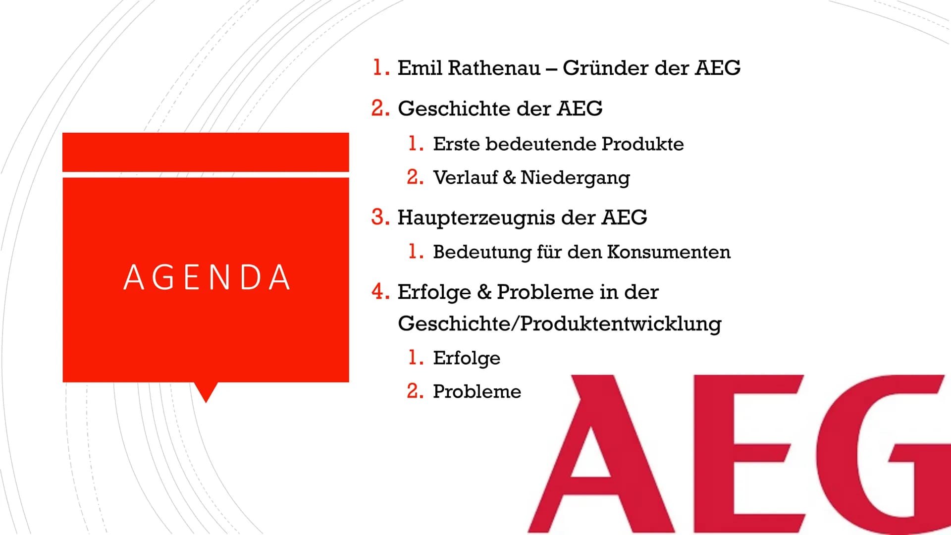 DIE GESCHICHTE DER
AEG
2121212 AGENDA
1. Emil Rathenau – Gründer der AEG
2. Geschichte der AEG
1. Erste bedeutende Produkte
2. Verlauf & Nie