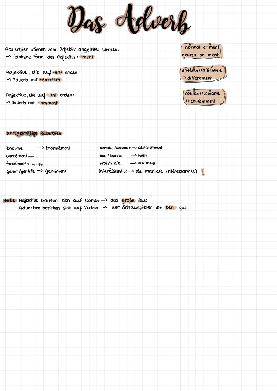 a Complète la liste avec les formes masculines et féminines des adjectifs et les adverbes qui manquent,
puis souligne les adverbes qui ont u