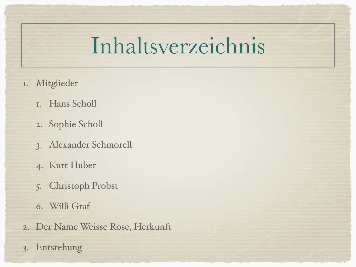 Die Weiße Rose
Die Weiße Rose
LEIBNIZ
SCHULE
CARLO.STOTTMEIER "Unruhe, furchtbare Unruhe ist der Hauptzug in
meinem hiesigen Leben. Ich würd