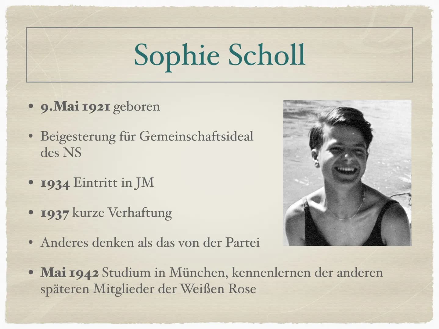 Die Weiße Rose
Die Weiße Rose
LEIBNIZ
SCHULE
CARLO.STOTTMEIER "Unruhe, furchtbare Unruhe ist der Hauptzug in
meinem hiesigen Leben. Ich würd