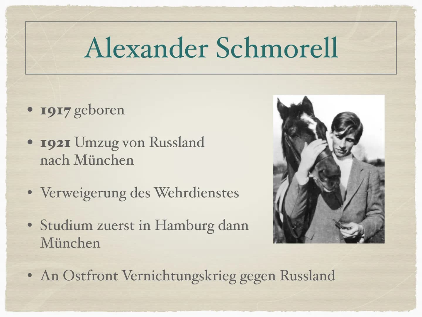 Die Weiße Rose
Die Weiße Rose
LEIBNIZ
SCHULE
CARLO.STOTTMEIER "Unruhe, furchtbare Unruhe ist der Hauptzug in
meinem hiesigen Leben. Ich würd