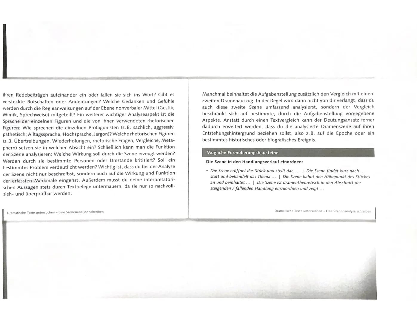 Dramatische Texte untersuchen
Eine Szenenanalyse schreiben
Wie epische Texte (▸ Eine Prosainterpretation schreiben, S. 106 ff.) präsen-
tier