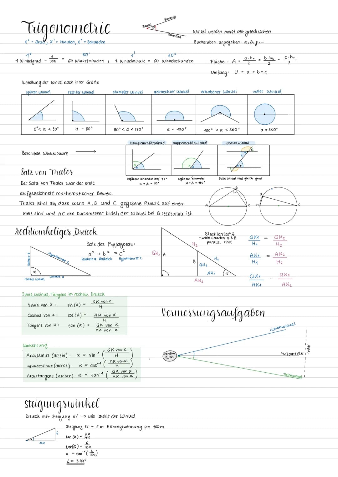Trigonometric
X = ara, X'= Minuten, X = Sekunden
7°
60
1 Winkelgrad = 360 60 Winkelminuten ;
Einteilung der Winkel nach ihrer Größe
spitzer 