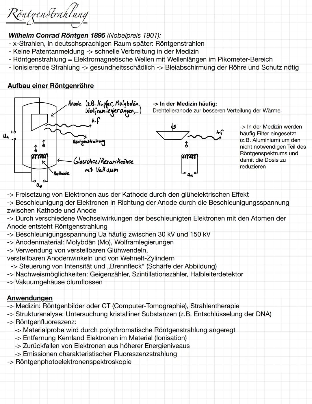 # Röntgenstrahlung

Wilhelm Conrad Röntgen 1895 (Nobelpreis 1901):

- x-Strahlen, in deutschsprachigen Raum später: Röntgenstrahlen

- Keine