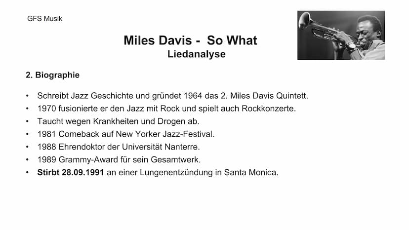 Miles Davis - So what
SO WHAT?
MILES DAVIS
GFS Musik
ORIGINAL MASTER RECORDING
MILES DAVIS Kind of Blue
with Julian "Cannonball Adderley
Pau