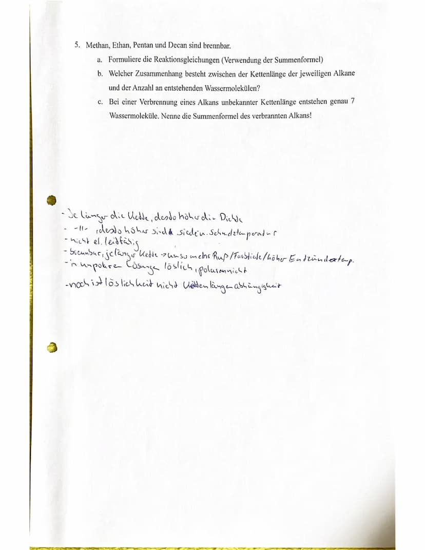 B Schülerexperiment
,,Brennbarkeit der Alkane"
Aufgabe:
Untersuche Methan, Pentan, Octan und Eicosan auf ihre Brennbarkeit!
Klassenstufe B
V