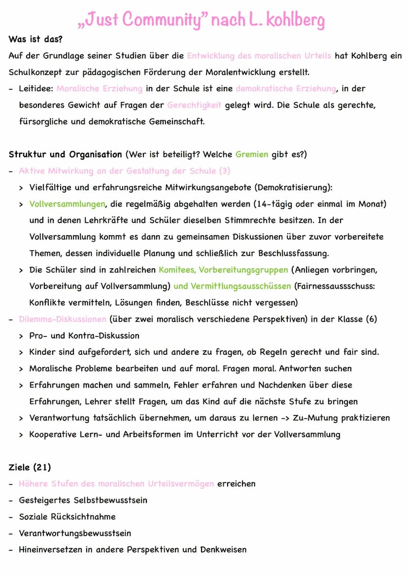 Moralische Erziehung nach Kohlberg
Kerngedanken
- Kohlbergs Studien zur Entwicklung der moralischen Urteilskompetenz bauen auf Piagets
Forsc