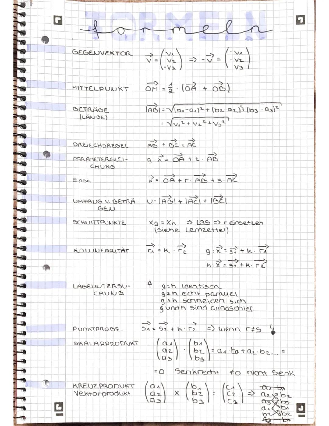 Formelsammlung Vektoren/Geometrie 