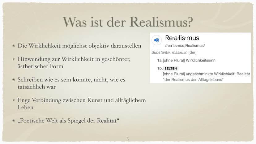 REALISMUS
Epoche der schönen Wirklichkeit
(1848-1890) 1. Was ist der Realismus?
2. Vorstellung: bürgerlicher und poetischer Realismus
Histor