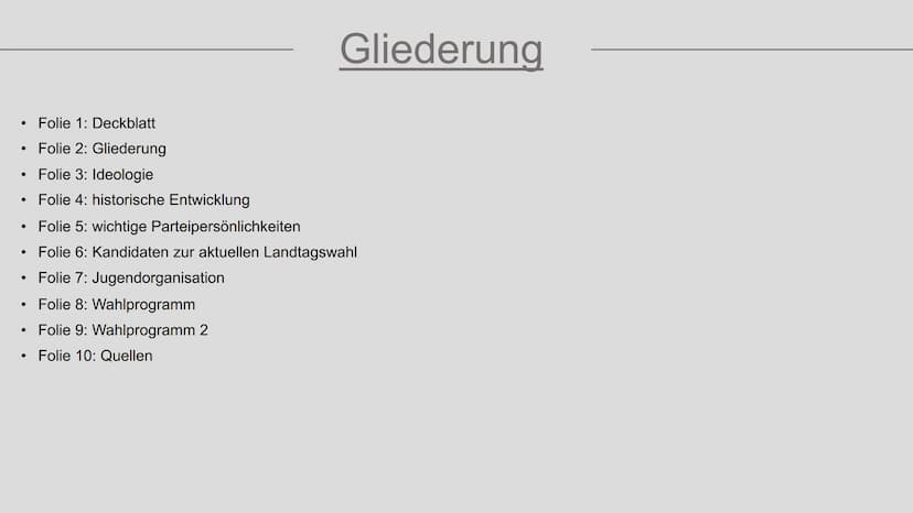 DIE LINKE.
COTONE
Präsentation von Sarah Grabow
Klasse 9a Folie 1: Deckblatt
• Folie 2: Gliederung
Folie 3: Ideologie
Folie 4: historische E