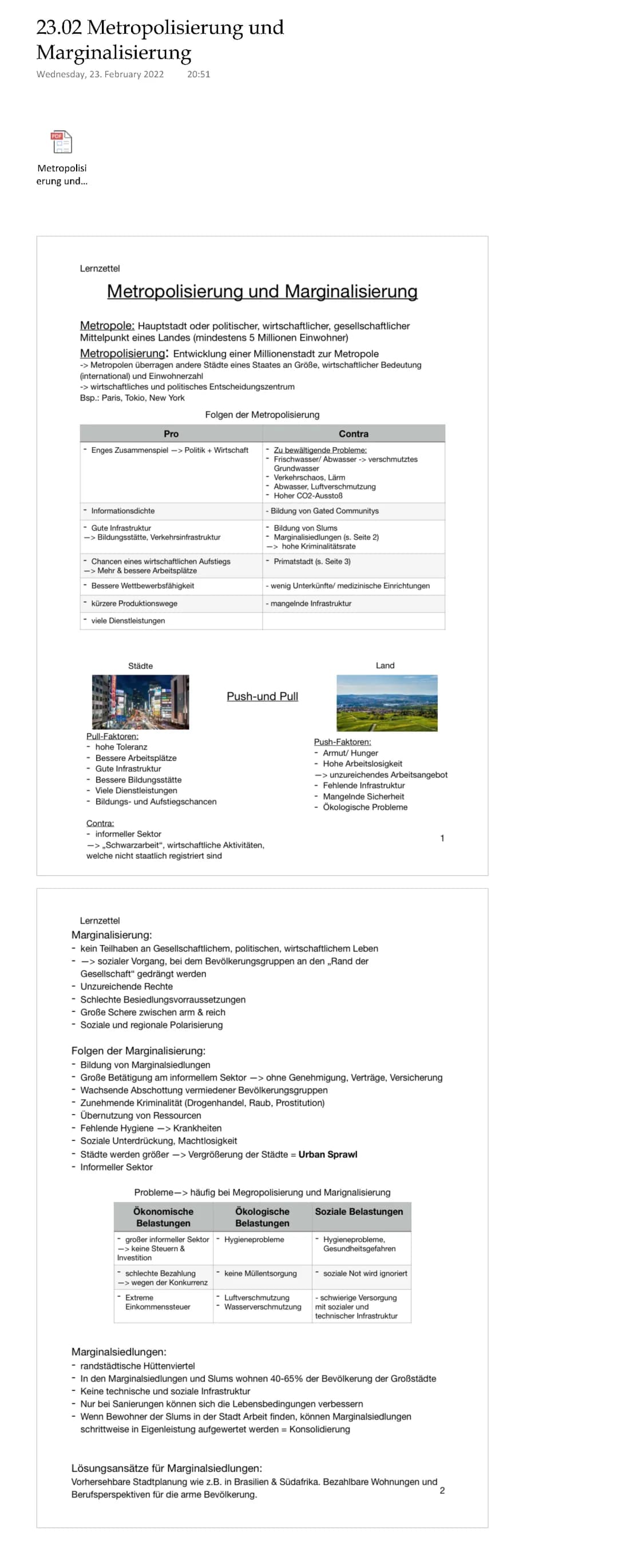 Metropolisierung und Marginalisierung 