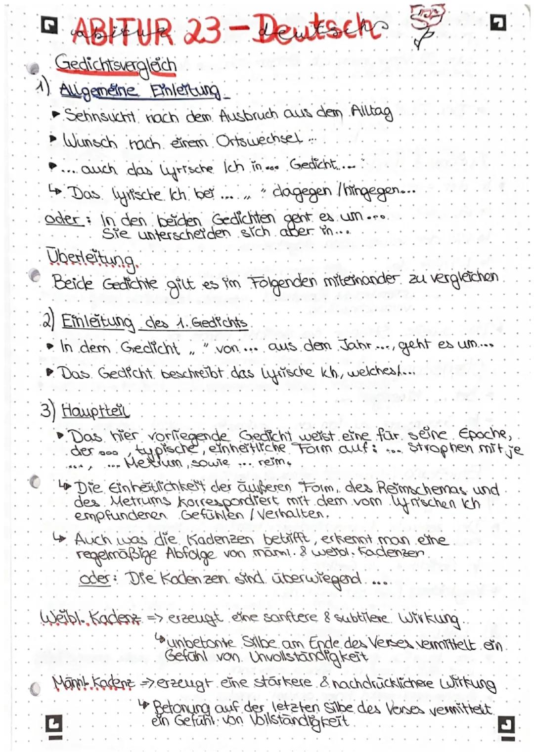 # ABITUR 23-Deutsche

Gedichtsvergleich

1) Allgemeine Einleitung.

- Sehnsucht nach dem Ausbruch aus dem Alltag
- Wunsch nach einem Ortswec