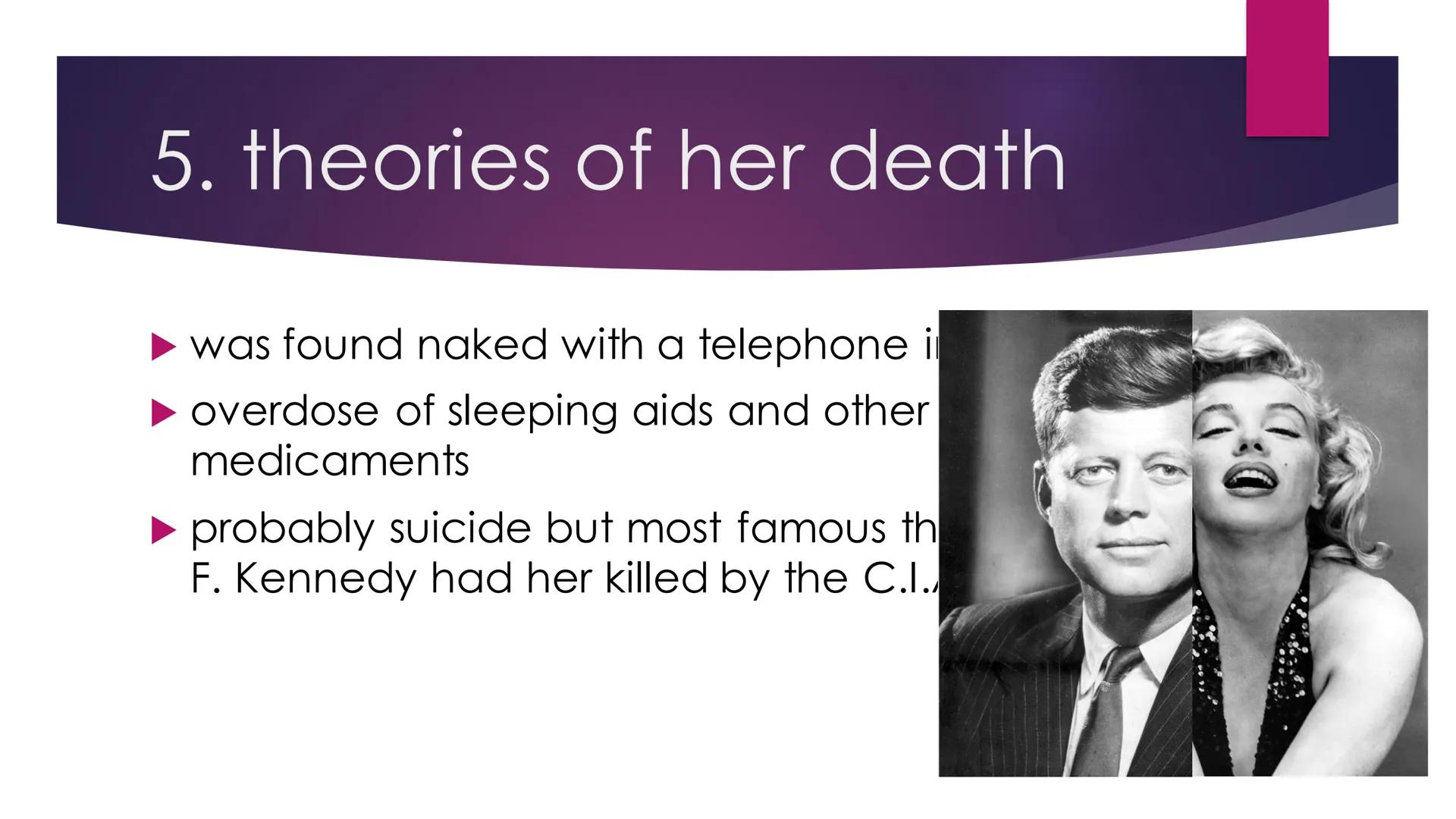 Annalena
Structure:
1.basic facts
2.life
3.movies
4.private life
5.theories of death
2.life:
-photo of marilyn
1.basic facts:
-real name: No