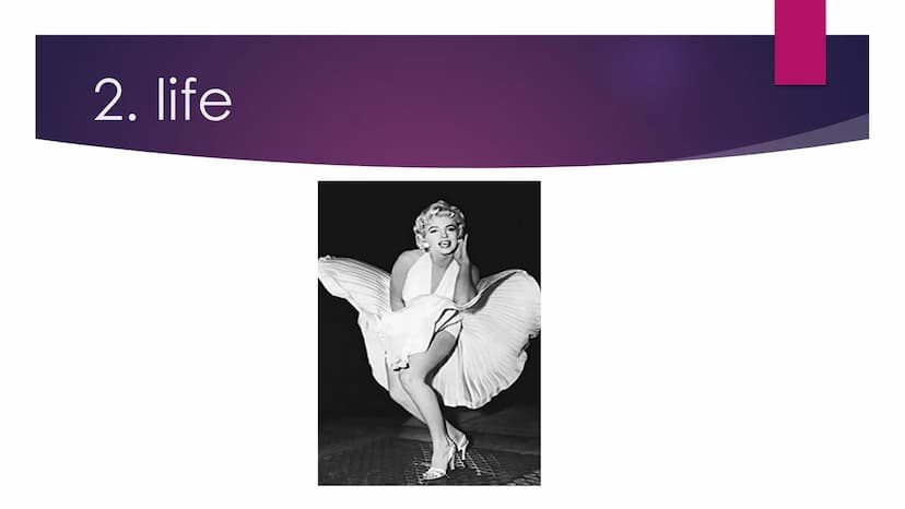 Annalena
Structure:
1.basic facts
2.life
3.movies
4.private life
5.theories of death
2.life:
-photo of marilyn
1.basic facts:
-real name: No