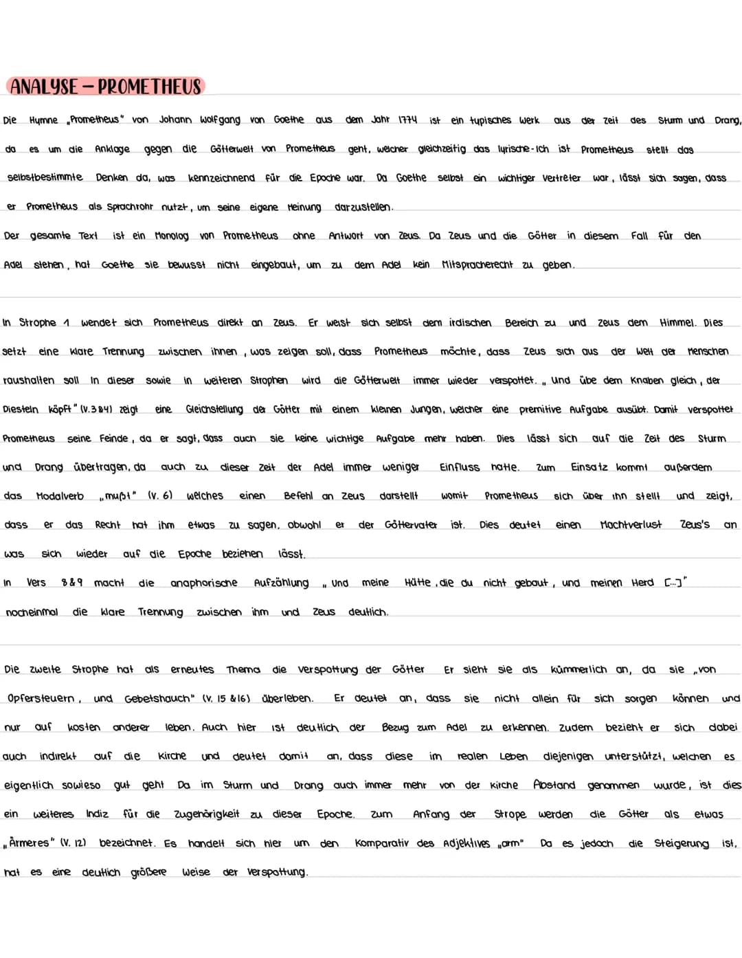 ANALYSE-PROMETHEUS
dem Jahr 1774 ist ein typisches werk aus der Zeit des Sturm und Drang,
da es um die Anklage gegen die Götterwelt von Prom