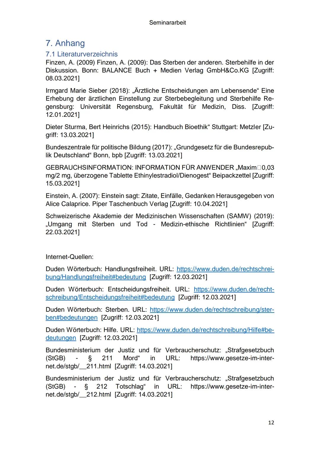 Sterbehilfe - Eine vergleichende
Analyse der Rechtslage zwischen
Deutschland und der Schweiz
Vorgelegt von:
Straße:
Wohnort:
Schuljahr 2020/